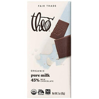 Theo Chocolate Pure Organic Milk Chocolate Bar, 45% Cacao, 12 Pack | Fair Trade