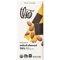 Theo Chocolate Salted Almond Organic Dark Chocolate Bar, 70% Cacao, 12 Pack | Vegan, Fair Trade