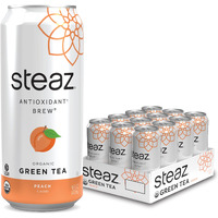 Steaz Organic Iced Green Tea Antioxident Brew, Peach, 16 Fl Oz, Pack Of 12