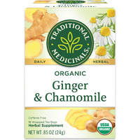Traditional Medicinals Organic Ginger & Chamomile Herbal Tea, Relieves Occasional Indigestion Or Nausea, (Pack Of 1) - 16 Tea Bags