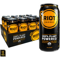 Riot Energy 100% Plant Powered Energy Drink (Mango Riot) Keto-Friendly, Organic, No Added Sugar (16Oz, Pack Of 12)