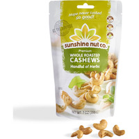 Whole Roasted Lightly Salted Cashews By Sunshine Nuts Co., Gluten Free, Peanut Free And Vegan Individual Snack Packs For Kids And Adults, Gmo Free, Handful Of Herbs Flavor, 7 Oz. Each