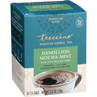 Teeccino Dandelion Mocha Mint Tea - Caffeine Free, Roasted Herbal Tea With Prebiotics, 3X More Herbs Than Regular Tea Bags, Gluten Free - 10 Tea Bags