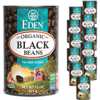 Eden Organic Black Beans, 15 Oz Can (12-Pack Case), No Salt Added, Non-Gmo, U.S Grown, Heat And Serve, Macrobiotic, Turtle Beans, Frijol Negro, Caviar Criollo