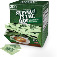 Stevia In The Raw, Plant Based Zero Calorie, No Erythritol, Sugar Substitute, Sugar-Free Sweetener For Coffee, Hot & Cold Drinks, Suitable For Diabetics, Vegan, Gluten-Free, 200 Count Packets (1 Pack)