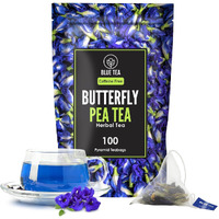 Blue Tea - Butterfly Pea Flower Herbal Tea - 100 Plant-Based Biodegradable Tea Bags | Super Anti-Oxidant | Herbal Tea - Caffeine Free | Detox Tea | Ziplock Pouch, 64.8 Gram