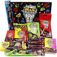 Brain Blasterz Small Sour Candy Variety Pack, Vegan Candy, Sour Chew Bar, Halal Candy, Sour Candy Gift Box W/ 12 Pcs (13Oz), Unique Candy Variety Pack, Lollipop, Sour Powder, Taffy, Halloween Candy