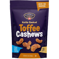 Platinum - Toffee Cashews 13 Oz Resealable Pouch | Flavored Candy Coated Cashew Nuts | Whole Roasted | Individual Snack Packs For Work, School, Party, Holidays Gift, Halloween | Kosher