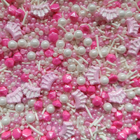 Edible Pink Crown Pearl Sugar Sprinkles Candy Mix Size Baking Edible Cake Decorations Cupcake Toppers Cookie Decorating Wedding Party Valentine Halloween Christmas Supplies 100G/3.53Oz