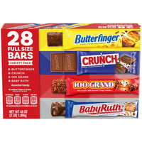 Butterfinger, Crunch, Baby Ruth And 100 Grand, 28 Count, Assorted Full Size Individually Wrapped Candy Bars, Halloween Candy, 48 Oz