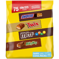 Snickers, M&M's Milk Chocolate, Milky Way & Twix Fun Size Halloween Chocolate Candy Variety Pack, 75 Ct Bulk Bag