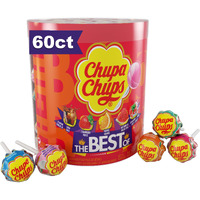 Chupa Chups Best Of Lollipop Assortment, 5 Flavors, Individually Wrapped Candy For Kids, 25.3 Oz Drum (60 Suckers)