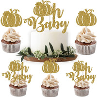 Pumpkin Oh Baby Cupcake Toppers + Cake Topper 25Pcs Kit | Cake Decoration Set For Thanksgiving Feast, Autumn/Fall Theme, Baby Shower, Halloween | Thanksgiving Party Supplies