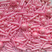 Edible Pink Pearl Sugar Sprinkles Candy Mix Size Baking Edible Cake Decorations Cupcake Toppers Cookie Decorating Wedding Party Valentine Halloween Christmas Supplies 85G/3Oz