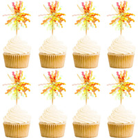 30Pcs Cupcake Toppers, Takemay Sparkle Yellow Foil Firework Cake Toppers, Cupcake Picks For Party Birthday Wedding Ceremony