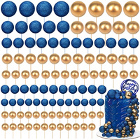 Tondiamo 108 Pcs Balls Cake Topper Balloons Cupcake Topper Diy Cake Insert Topper Foam Cake Balls Baking Decoration For Wedding Anniversary Birthday (Bright Blue, Gold,Multi Sizes)