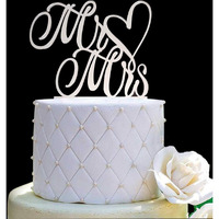 Mr And Mrs Cake Topper, Bride And Groom Sign Wedding, Engagement Cake Toppers Decorations (Mirror Silvery Acrylic)