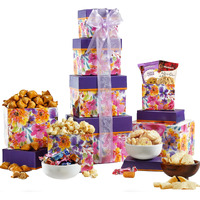 Broadway Basketeers 4 Box Chocolate Food Gift Basket Tower Snack Gifts For Women, Men, Families, College - Delivery For Birthday, Appreciation, Thank You, Get Well Soon Care Package