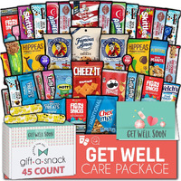 Gift A Snack - Get Well Soon Snack Box Variety Pack Care Package + Greeting Card (45 Count) Feel Better Sweet Treats Gift Basket, Candies Chips Crackers Bars - Cravy Food Assortments & Variety Gifts