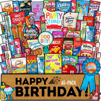 Birthday Care Package (65 Count) Snacks Cookies Chocolate Bar Chips Candy Party Variety Gift Box Pack Assortment Basket Bundle Mix Treat College Students Kids Teens