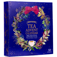 New English Teas Christmas Tea Advent Calendar, 50 Pyramid Teabags, 5 Festive Black Tea, Fruit & Herbal Blends