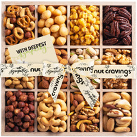 Nut Cravings Gourmet Collection - Sympathy Nuts Gift Basket With Sympathy Ribbon + Greeting Card In Reusable Wooden Tray (12 Assortments) Food Platter Condolence Care Package