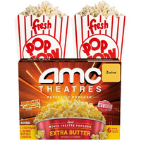 Amc Popcorn Microwave Popcorn Movie Night Basket Gift Set - Extra Butter Flavor, Bundle With 2 Popcorn Bags & Zwivo Sticker