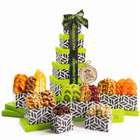 Nut Cravings Gourmet Collection - Rosh Hashana & Shana Tova Dried Fruit & Mixed Nuts Gift Basket Leaf Tower + Ribbon (12 Assortments) Arrangement Platter Bday Care Package Healthy Kosher