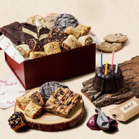 Dulcet Happy Birthday Gift Basket-Chocolae Bundt, Walnut Brownies,Chocolate Chip Fudge,Chocolate Chip Cookies,Assorted Rugelach. Birthday Candles! Best Gift Idea!