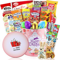 Eva's Gift Universe Easter Snack Gift Tin Basket (41 Count) Candy Chocolates Care Package For Family Friends Kids Coworkers