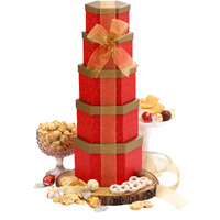 Broadway Basketeers Chocolate And Sweets Ruby Red Gift Basket Tower, Anniversary, Birthday, Thinking Of You For Women, Mom, Step-Mother, Wife, Girlfriend, Her Or Him