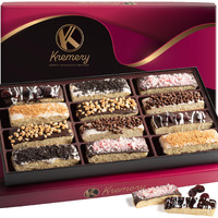 Kremery Creamy Chocolate Cravings - Rosh Hashana & Shana Tova Chocolate Covered Biscotti Cookies Gift Basket (12 Count) Birthday Sweet Treats - Assorted Candy Toppings - Kosher Parve