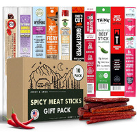 Spicy Meat Sticks Variety Pack (10 Count), Beef Stick Gift Box, Spicy Beef Jerky Gifts For Men, Hot Beef Jerky Gift Basket, Chili Stick High Protein Snacks, Assorted Spicy Beef Sticks