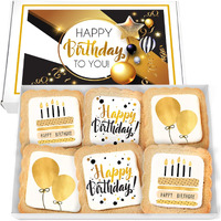 Happy Birthday Cookies 6 Pack Gift Basket Gold For Men Women Kids | Gourmet Decorated Sugar Cookie Gift Box | Individually Wrapped Nut-Free