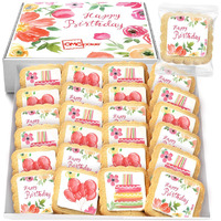 Happy Birthday Floral Cookies 24 Pack Party Favors Basket Stuffers Decorated | Individually Wrapped Sugar Cookies | Gift Basket Peanut & Nut Free Bulk