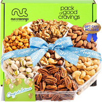 Nut Cravings Gourmet Collection - Congratulations Nuts Gift Basket With Congrats Ribbon + Greeting Card (7 Assortments) Graduation Food Platter, Care Package Healthy Kosher Snack