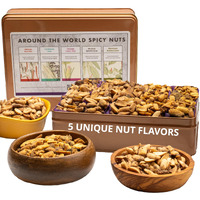 Nut Gift Basket In Unique Tin Box, Great Gift For Men, Women, Families, Spicy World Peanut Flavors From Africa, Caribbean, Thailand, Mexico, Morocco, Great Birthday Gift, Gift Basket For Men