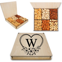 Monogrammed Gift Basket, Mixed Nuts Gift In Reusable Wooden Tray, Business Present, Gourmet Assortment Tray, Birthday Gift For Mom, Sympathy, Mom, Dad, Variety Snacks Box, Husband