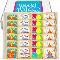 Happy Birthday Cookies 24 Pack Individually Wrapped Party Favors Gift Basket For Kids Men Women | Decorated Sugar Cookie Gift Box | Nut Free