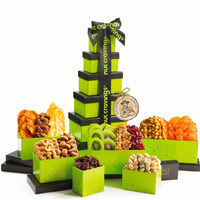 Nut Cravings Gourmet Collection - Rosh Hashana & Shana Tova Dried Fruit & Mixed Nuts Gift Basket Green Tower + Ribbon (12 Assortments) Arrangement Platter Bday Care Package Healthy Kosher