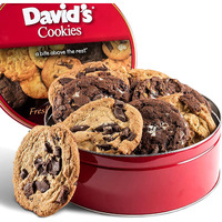 David's Cookies Assorted Fresh-Baked Decadent Cookie Gift Basket Tin - Luscious Large Cookies No Added Preservatives 4 Oz./ Each- All-Natural Cookies - Ideal Gift For Corporate Birthday Fathers Mothers Day Get Well And Other Special Occasions - 2 Lb (8 Cookies)