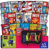 I Am Snacky - Halloween Trick Or Treats Snack Box Care Package + Greeting Card - Snacky's Festive Faves (45 Count) Birthday Sweet Treats Gift Basket, Candies Chips - Food Assortments & Variety