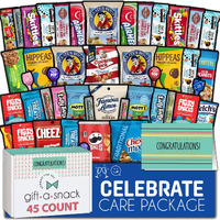 Gift A Snack - Congratulations Snack Box Variety Pack Care Package + Greeting Card (45 Count) Graduation Sweet Treats Gift Basket, Candies Chips Crackers Bars - Cravy Food Assortments & Variety Gifts