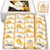 Happy Birthday Cookies Bulk 24 Pack Individually Wrapped Party Favors Food Gold For Men Women Kids Gift Basket | Gourmet Decorated Sugar Cookie | Nut-Free