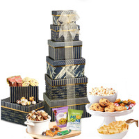 Broadway Basketeers Gourmet Food Gift Basket 6 Box Tower For Birthdays - Curated Snack Box, Sweet And Savory Treats For Parties, Best Wishes, Birthday Presents For Women, Men, Mom, Dad, Her, Him,
