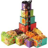 Dried Fruits & Nuts Tower With Black Ribbon Gift Basket, 5 Tier Gourmet Arrangement Platter, Healthy Kosher Snack Box For Birthday, Anniversary, Care Package For Men, Women, Adults - Oh! Nuts