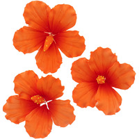 Global Sugar Art Hibiscus Sugar Cake Flowers, Orange With Deep Orange, Hawaiian Cake Flower Large 3 Count By Chef Alan Tetreault.