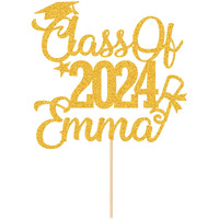 Personalized Cake Topper Custom Congrats Graduation Hat Student Class Of 2024 Double Sided Glitter Card Gold