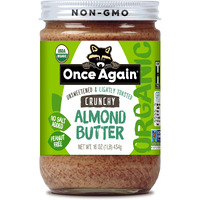 Once Again Organic Crunchy Almond Butter, 16Oz - Lightly Toasted - Salt Free, Unsweetened - Usda Organic, Gluten Free Certified, Peanut Free, Vegan, Kosher, Paleo - Glass Jar
