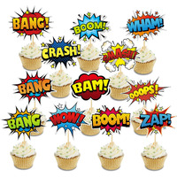 Superhero Boom Cupcake Toppers 48 Pack Happy Birthday Cake Decor For Kids Hero Theme Birthday Party Supplies Celebrating Party Events Baby Shower